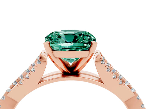 Rose gold Cushion Cut Green Sapphire Solitaire Engagement Ring with Twisted Pavé Band and Four-Prong Setting_16