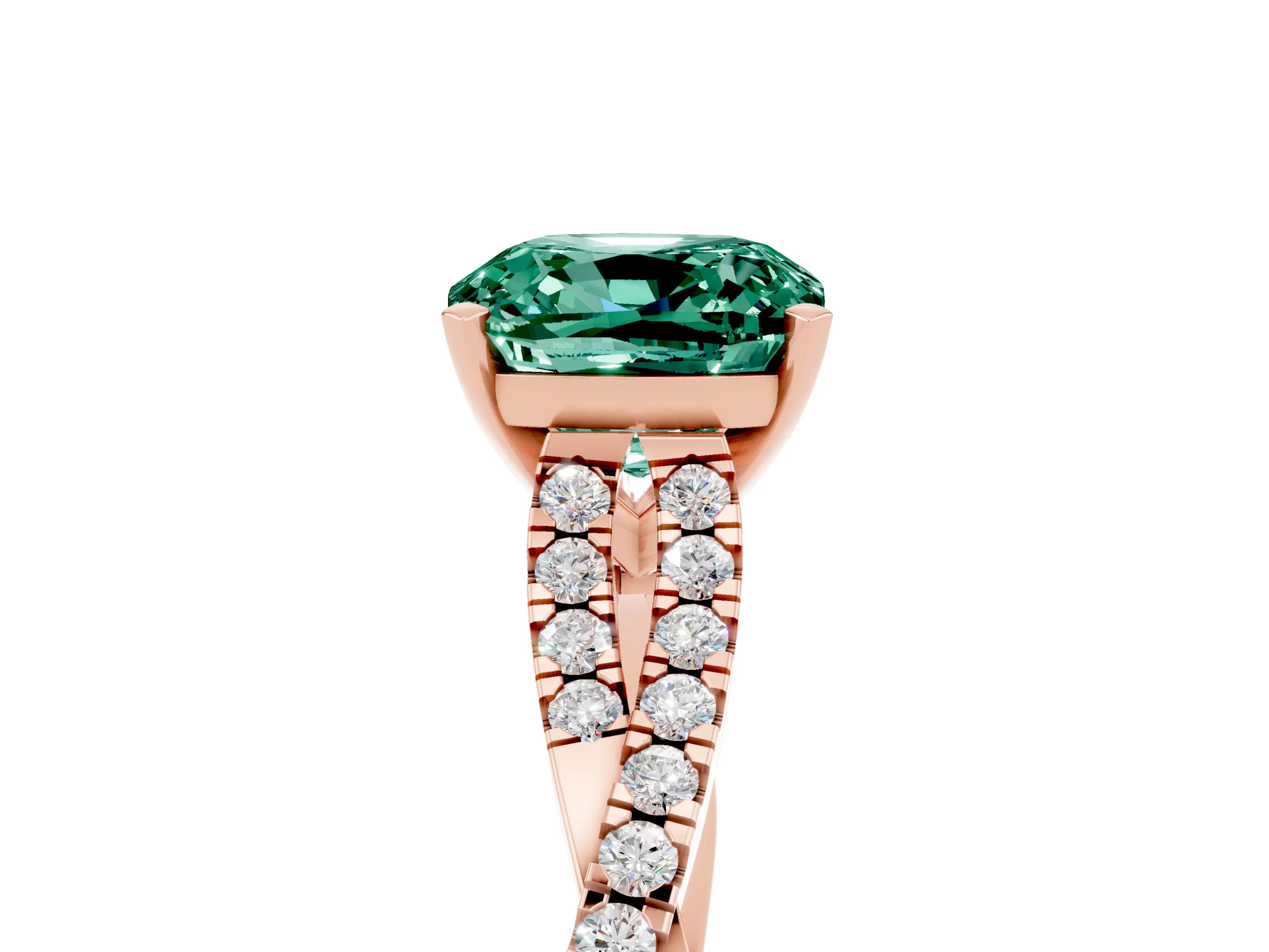 Rose gold Cushion Cut Green Sapphire Solitaire Engagement Ring with Twisted Pavé Band and Four-Prong Setting_17
