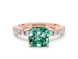 Rose gold Cushion Cut Green Sapphire Solitaire Pavé Band with Four-Prong Setting