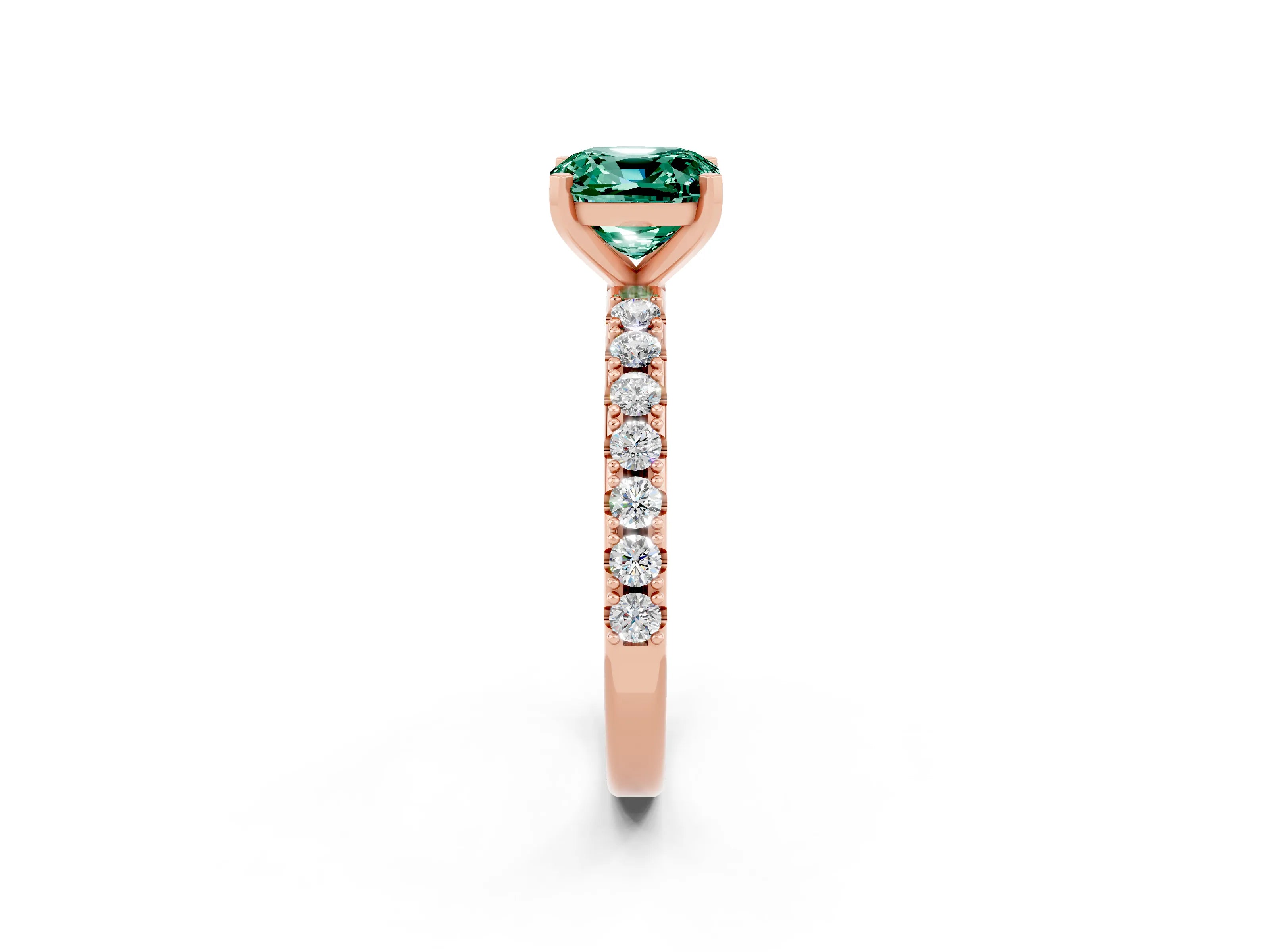 Rose gold Cushion Cut Green Sapphire Solitaire Pavé Band with Four-Prong Setting_2