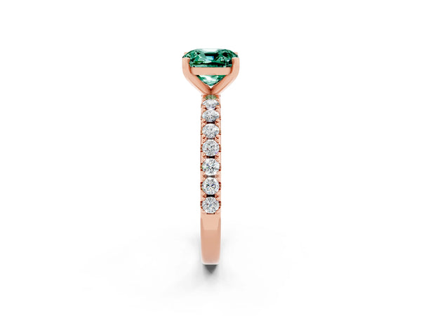 Rose gold Cushion Cut Green Sapphire Solitaire Pavé Band with Four-Prong Setting