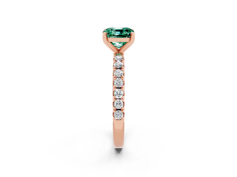 Rose gold Cushion Cut Green Sapphire Solitaire Pavé Band with Four-Prong Setting_2