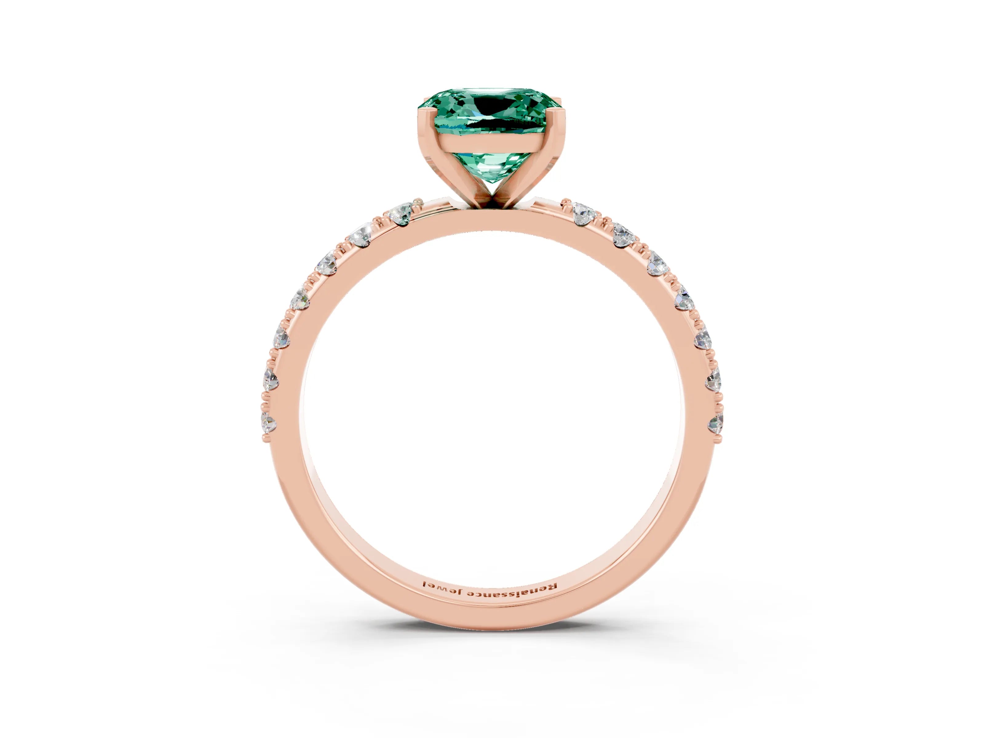 Rose gold Cushion Cut Green Sapphire Solitaire Pavé Band with Four-Prong Setting_3