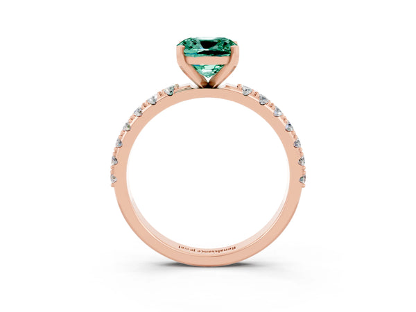 Rose gold Cushion Cut Green Sapphire Solitaire Pavé Band with Four-Prong Setting