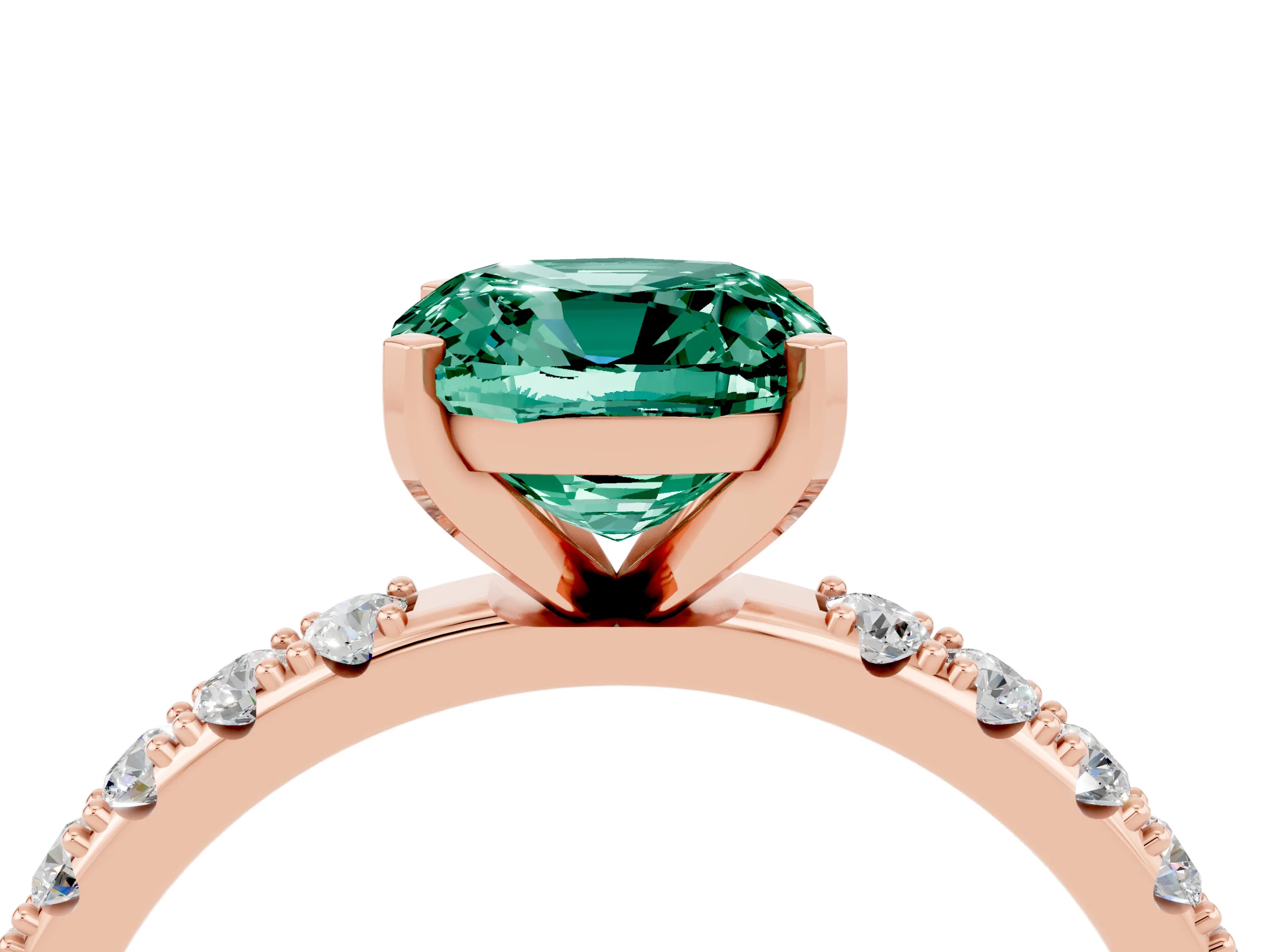 Rose gold Cushion Cut Green Sapphire Solitaire Pavé Band with Four-Prong Setting_4
