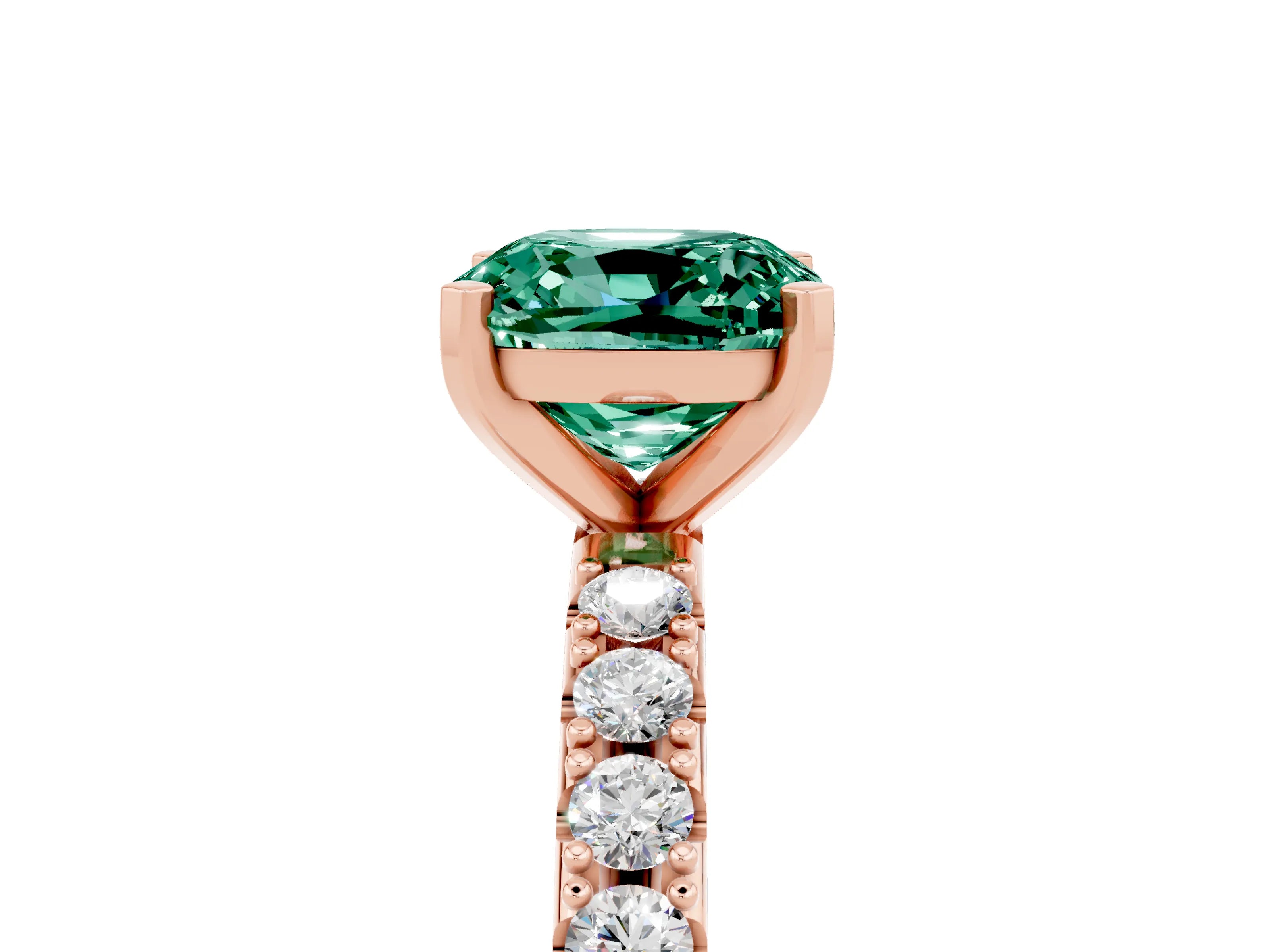 Rose gold Cushion Cut Green Sapphire Solitaire Pavé Band with Four-Prong Setting_5