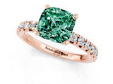 Rose gold Cushion Cut Green Sapphire Solitaire Pavé Engagement Ring with Round Band and Prong Setting_13