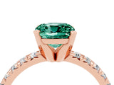 Rose gold Cushion Cut Green Sapphire Solitaire Pavé Engagement Ring with Round Band and Prong Setting_16