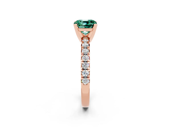 Rose gold Cushion Cut Green Sapphire Solitaire Pavé Engagement Ring with Round Band and Prong Setting