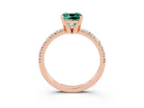 Rose gold Cushion Cut Green Sapphire Solitaire Pavé Engagement Ring with Round Band and Prong Setting_76