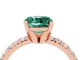 Rose gold Cushion Cut Green Sapphire Solitaire Pavé Engagement Ring with Round Band and Prong Setting_77