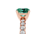 Rose gold Cushion Cut Green Sapphire Solitaire Pavé Engagement Ring with Round Band and Prong Setting_78