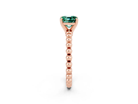 Rose gold Cushion Cut Green Sapphire Solitaire Ring with Beaded Band and Prong Setting_2