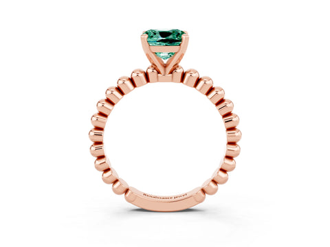 Rose gold Cushion Cut Green Sapphire Solitaire Ring with Beaded Band and Prong Setting_3