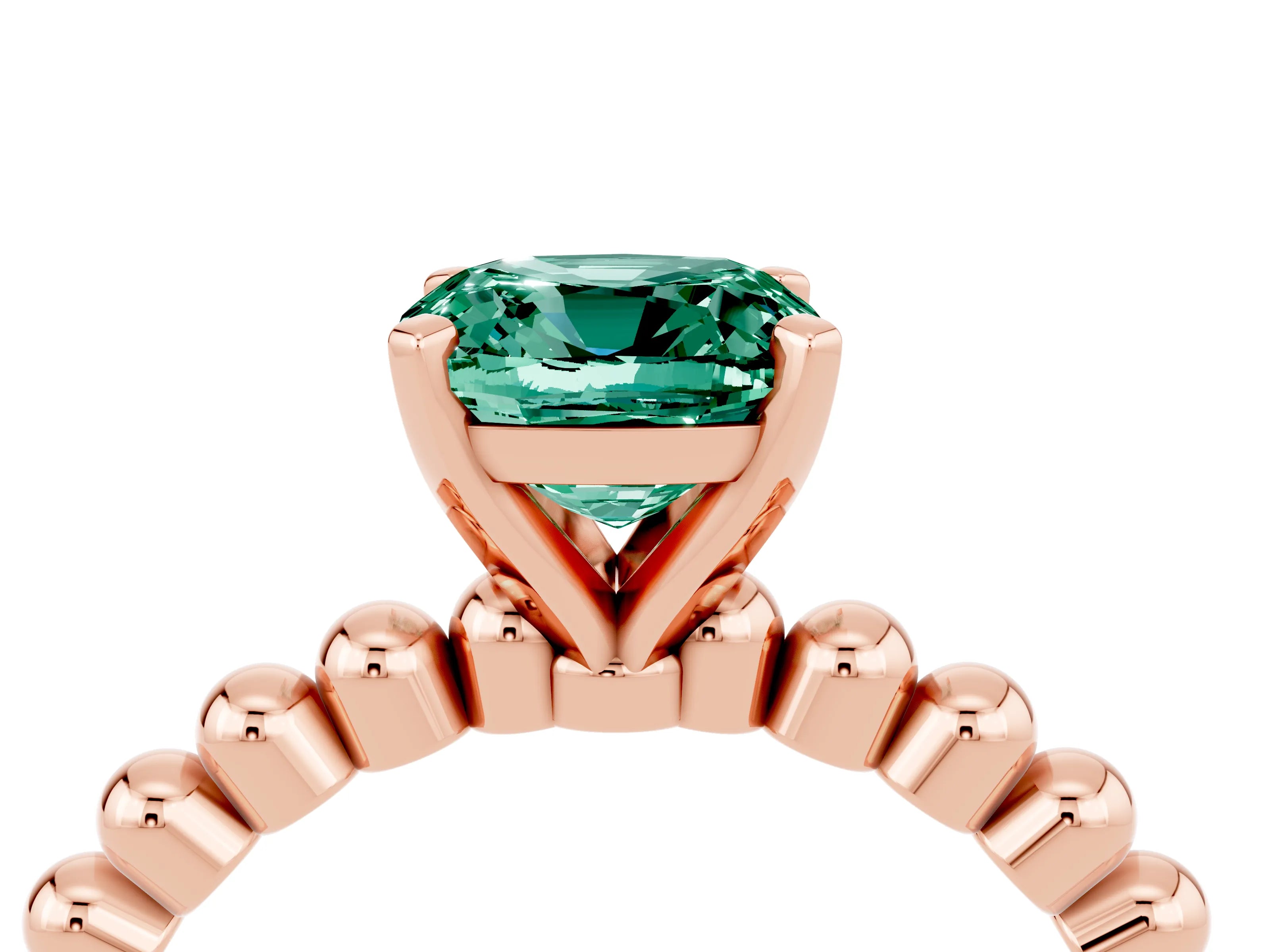 Rose gold Cushion Cut Green Sapphire Solitaire Ring with Beaded Band and Prong Setting_4