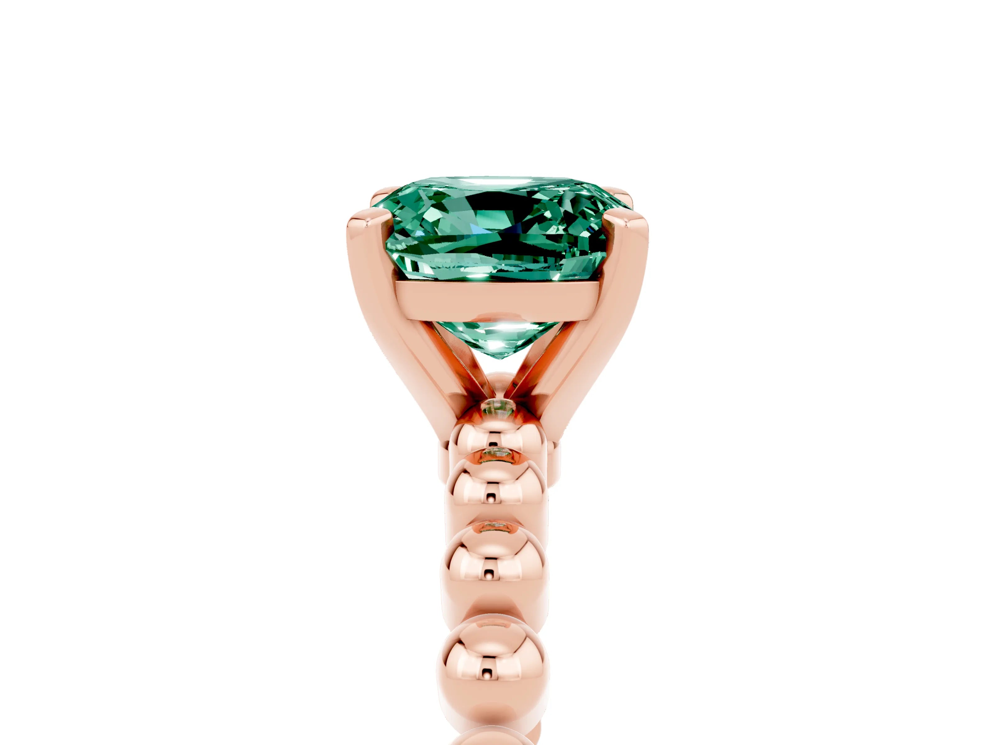 Rose gold Cushion Cut Green Sapphire Solitaire Ring with Beaded Band and Prong Setting_5