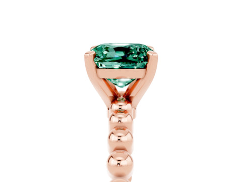 Rose gold Cushion Cut Green Sapphire Solitaire Ring with Beaded Band and Prong Setting_5