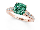 Rose gold Cushion Cut Green Sapphire Solitaire Ring with Cathedral Setting and Pavé Band_1