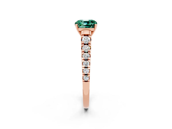 Rose gold Cushion Cut Green Sapphire Cathedral Solitaire Ring with Round  Pavé Band