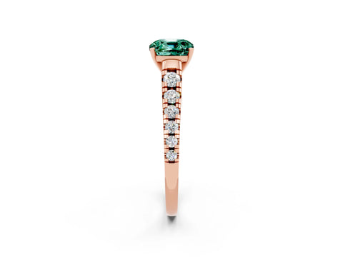 Rose gold Cushion Cut Green Sapphire Solitaire Ring with Cathedral Setting and Pavé Band_2