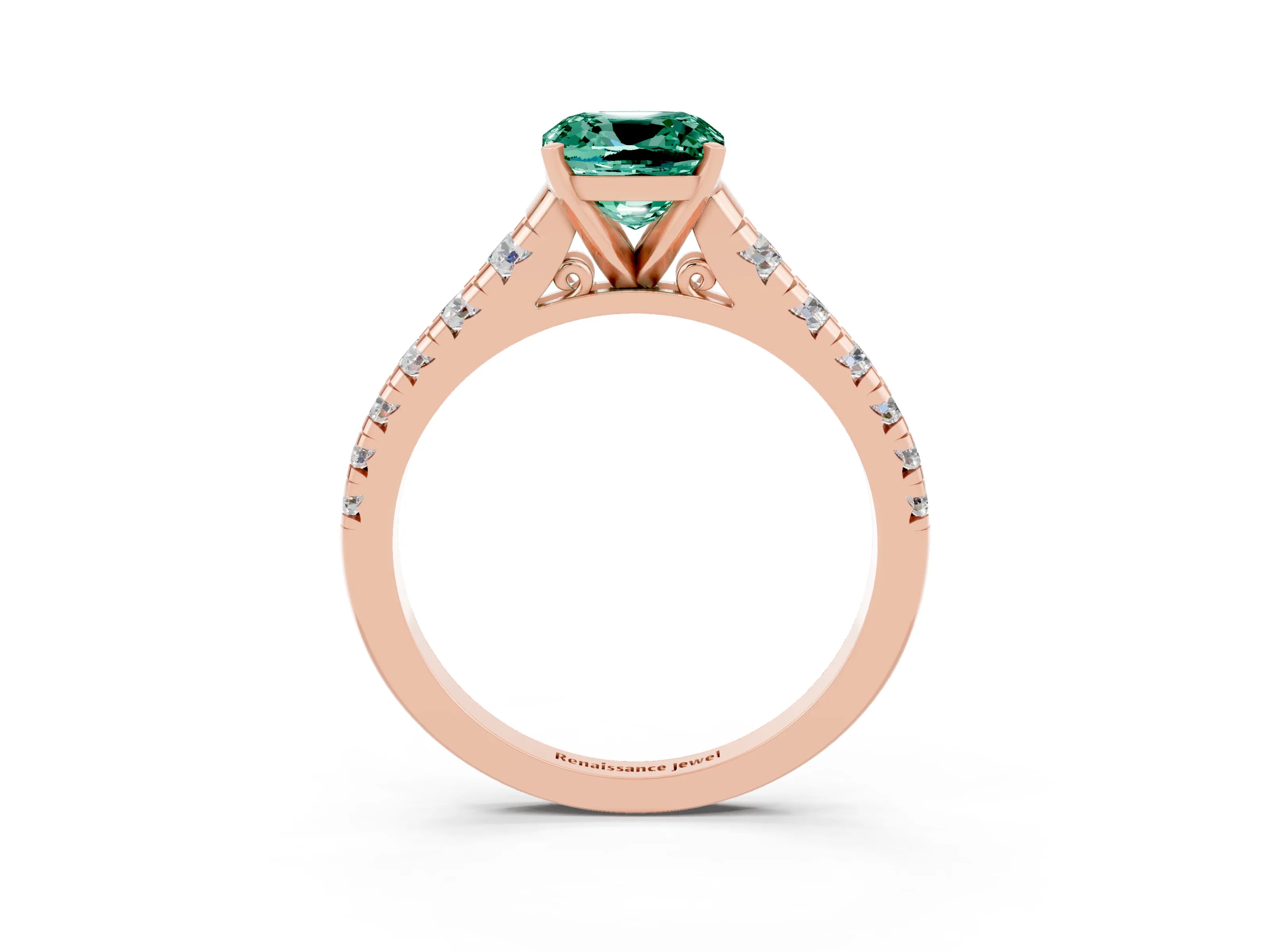 Rose gold Cushion Cut Green Sapphire Solitaire Ring with Cathedral Setting and Pavé Band_3
