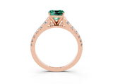Rose gold Cushion Cut Green Sapphire Solitaire Ring with Cathedral Setting and Pavé Band_3