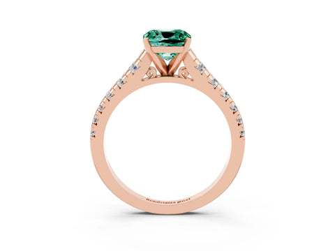 Rose gold Cushion Cut Green Sapphire Solitaire Ring with Cathedral Setting and Pavé Band_3