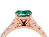 Rose gold Cushion Cut Green Sapphire Solitaire Ring with Cathedral Setting and Pavé Band_4