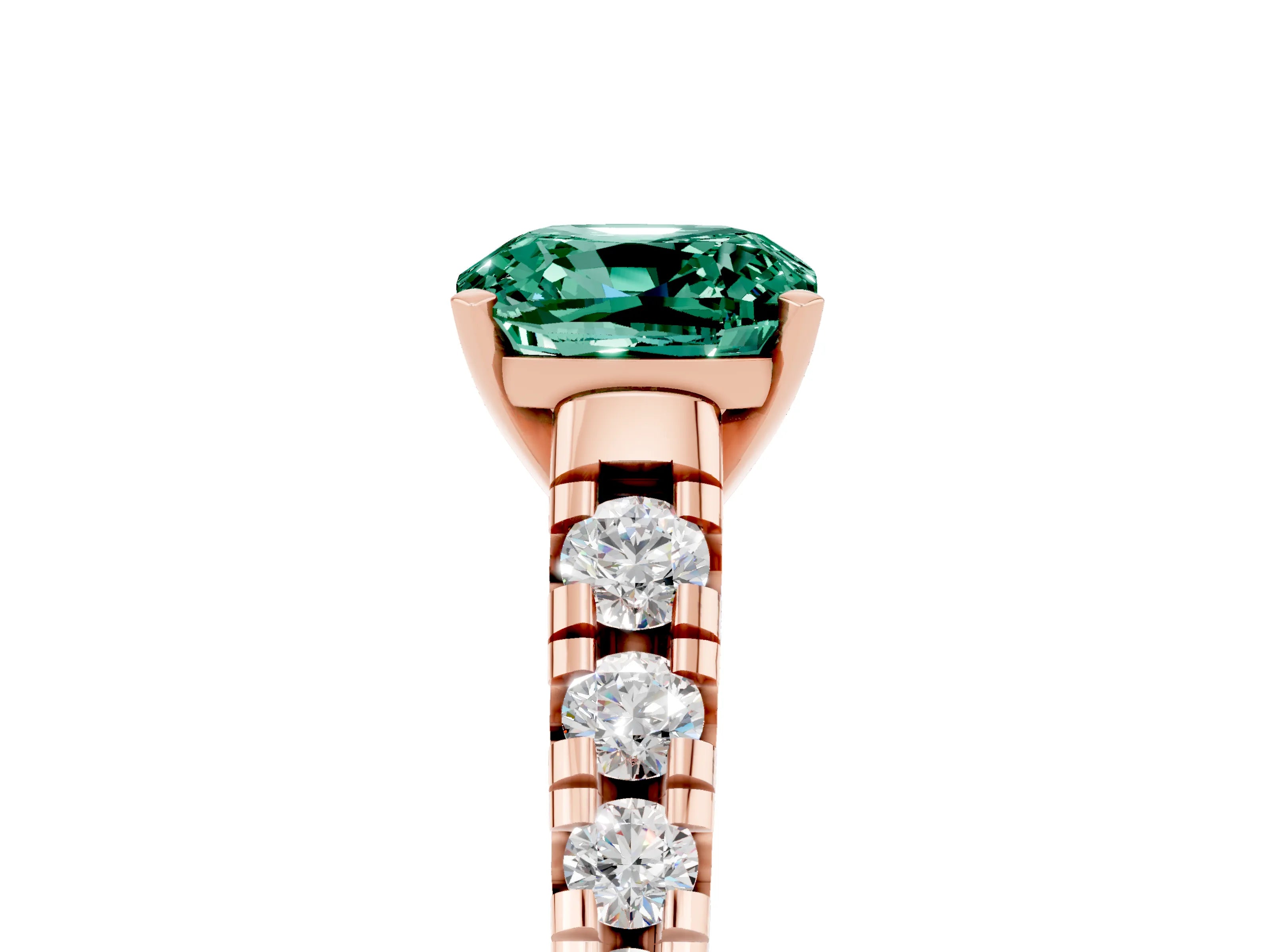 Rose gold Cushion Cut Green Sapphire Solitaire Ring with Cathedral Setting and Pavé Band_5