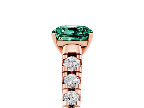 Rose gold Cushion Cut Green Sapphire Solitaire Ring with Cathedral Setting and Pavé Band_5