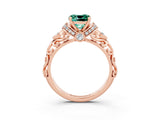 Rose gold Cushion Cut Green Sapphire Solitaire Ring with Filigree Band and Four-Prong Setting_27