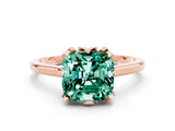 Rose gold Cushion Cut Green Sapphire Solitaire Ring with Flower Prong Setting and Classic Band_12