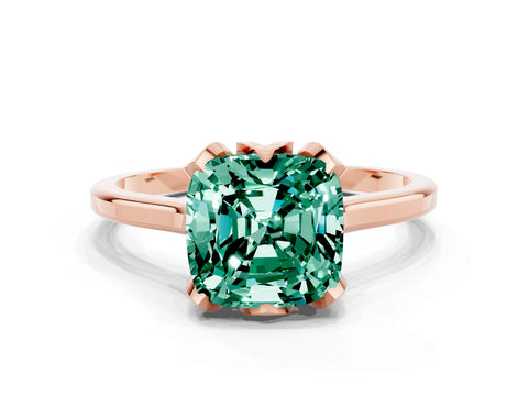 Rose gold Cushion Cut Green Sapphire Solitaire Ring with Flower Prong Setting and Classic Band_12