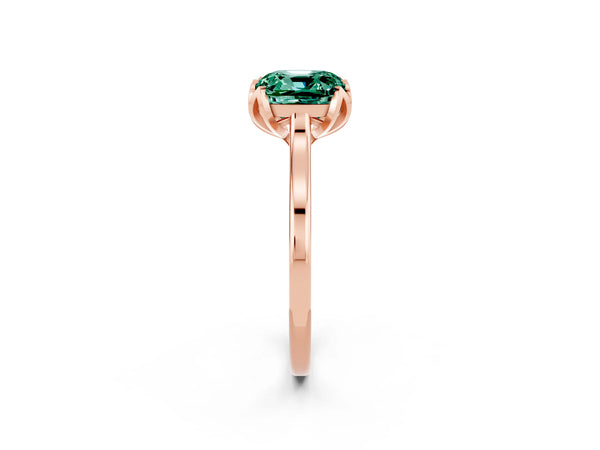 Rose gold Cushion Cut Green Sapphire Solitaire Ring with Flower Prong Setting and Classic Band