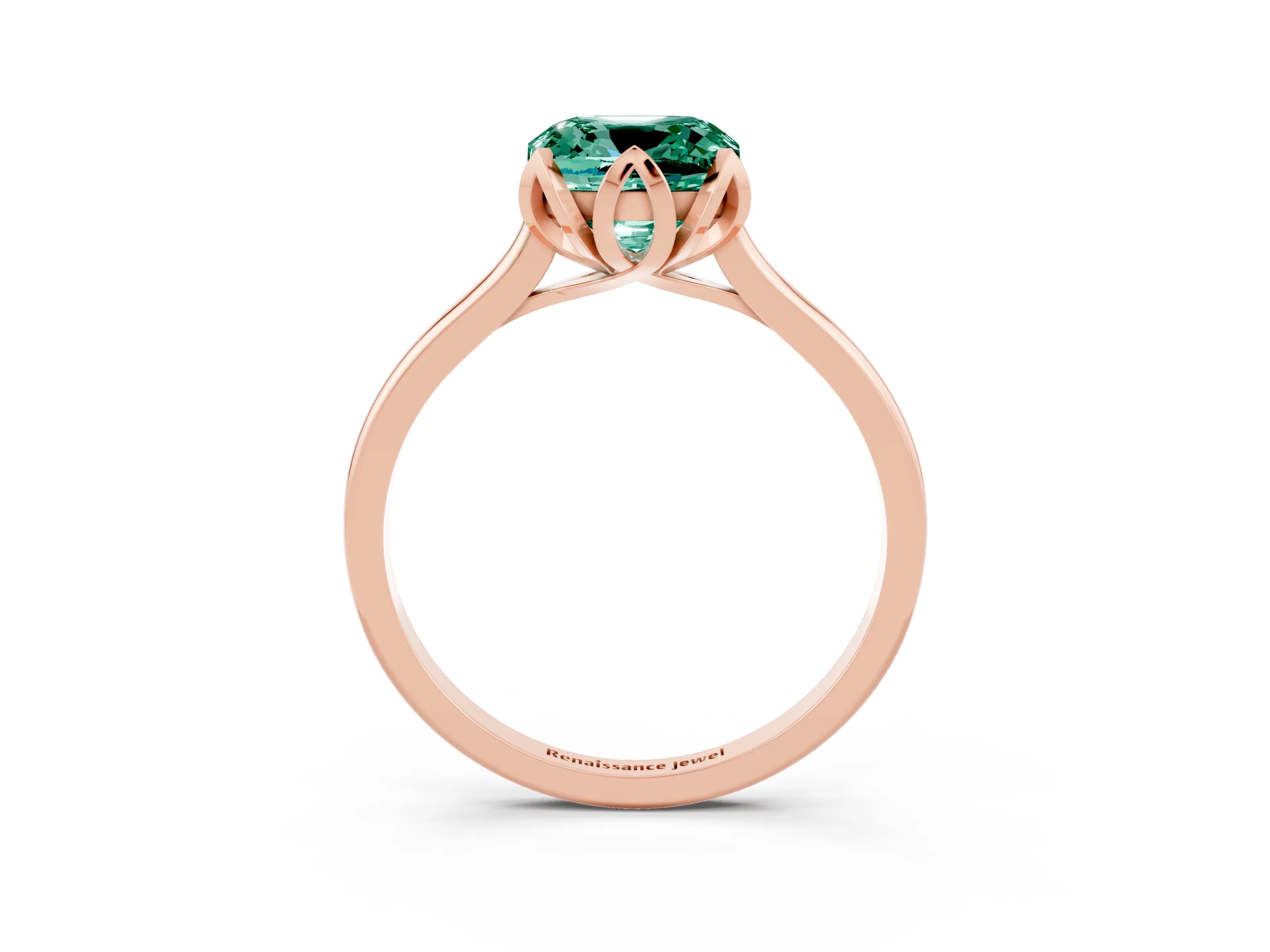 Rose gold Cushion Cut Green Sapphire Solitaire Ring with Flower Prong Setting and Classic Band_15