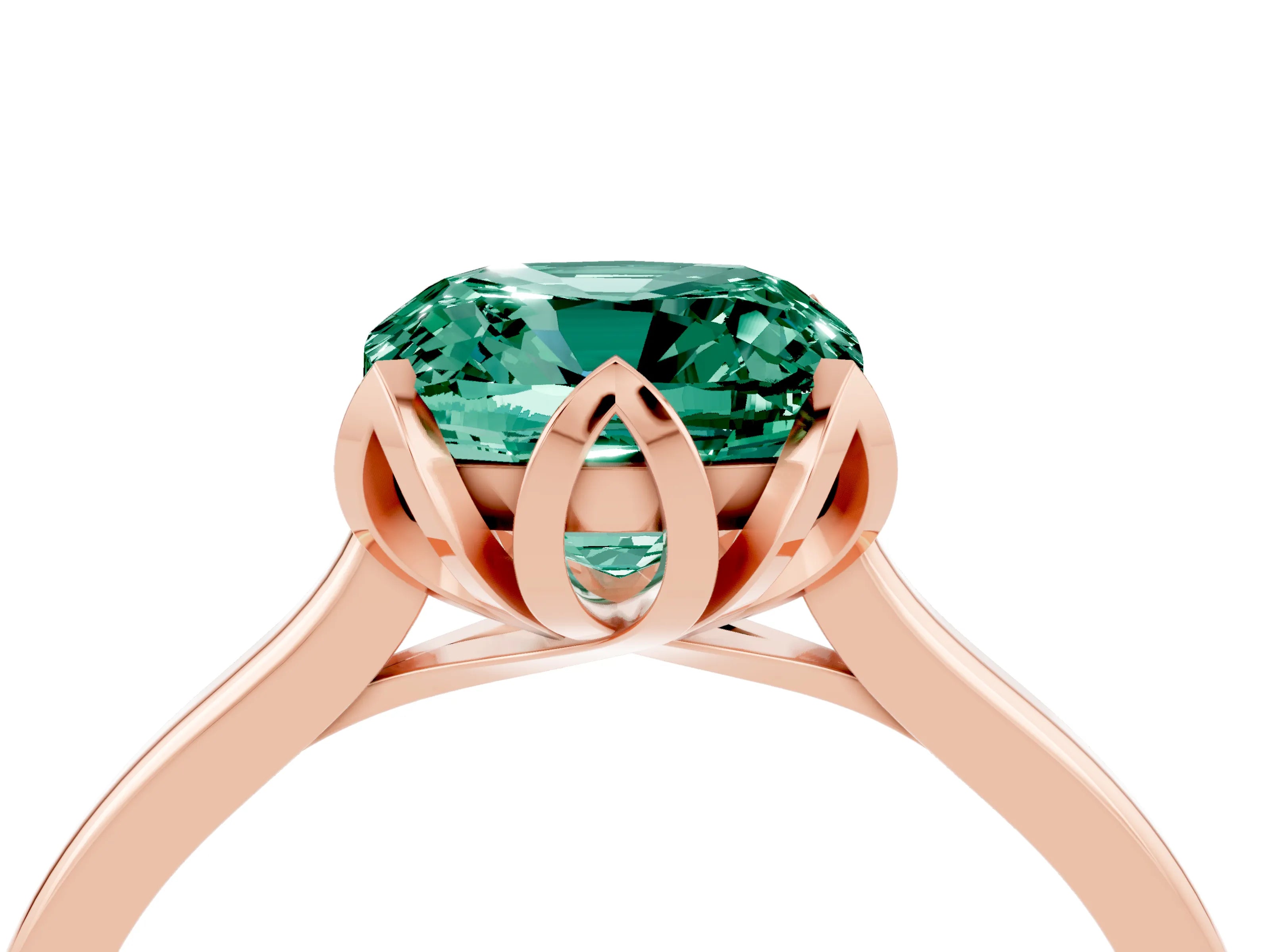 Rose gold Cushion Cut Green Sapphire Solitaire Ring with Flower Prong Setting and Classic Band_16