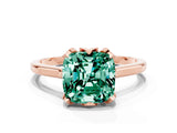 Rose gold Cushion Cut Green Sapphire Solitaire Ring with Flower Prong Setting and Classic Band_36