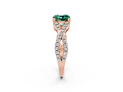 Rose gold Cushion Cut Green Sapphire Solitaire Ring with Four-Prong Setting and Twisted Pavé Band_2