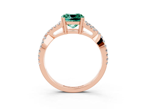 Rose gold Cushion Cut Green Sapphire Solitaire Ring with Four-Prong Setting and Twisted Pavé Band_3