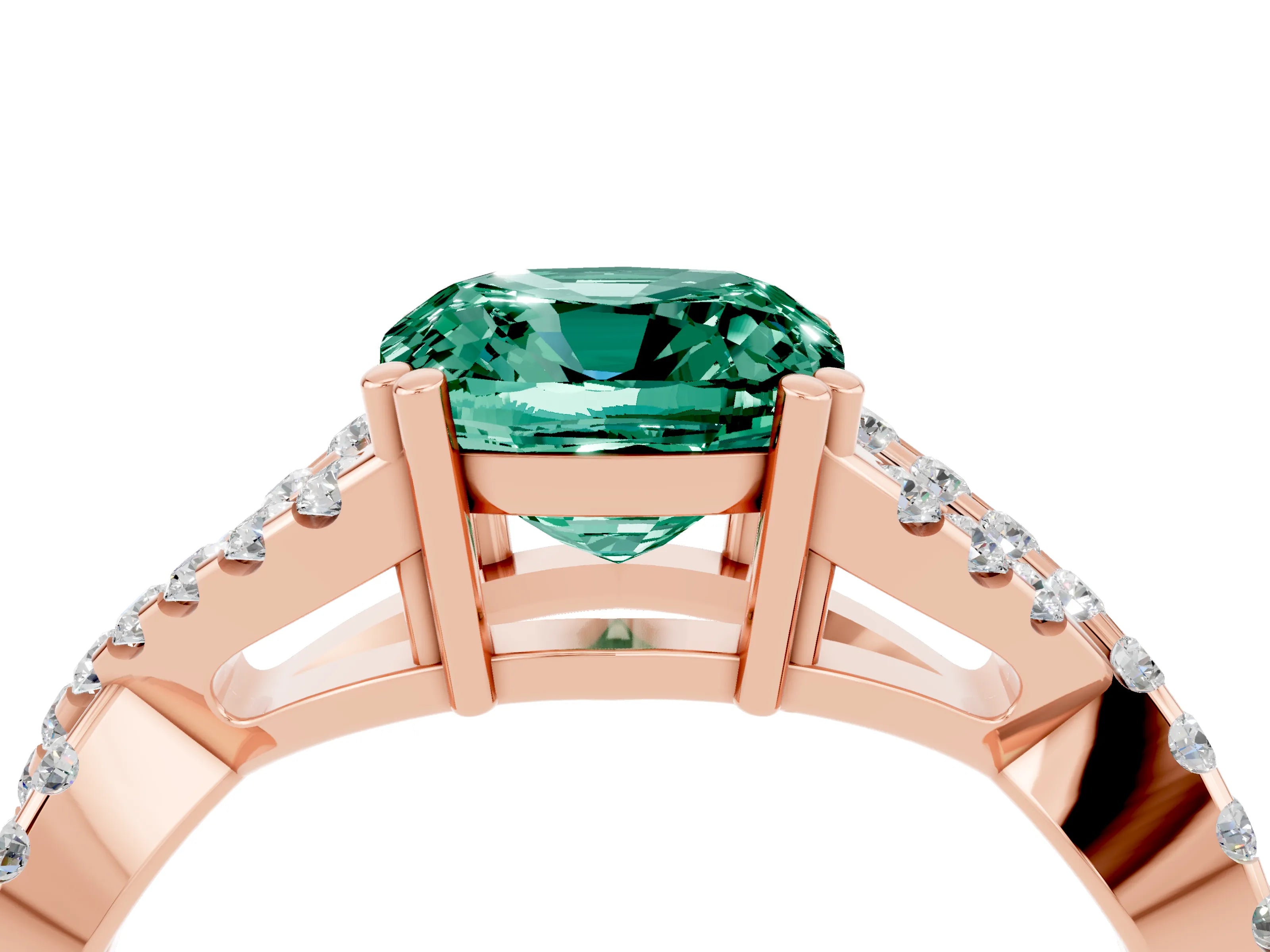Rose gold Cushion Cut Green Sapphire Solitaire Ring with Four-Prong Setting and Twisted Pavé Band_4