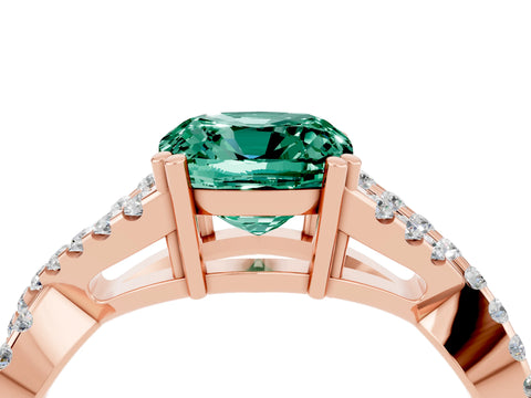 Rose gold Cushion Cut Green Sapphire Solitaire Ring with Four-Prong Setting and Twisted Pavé Band_4