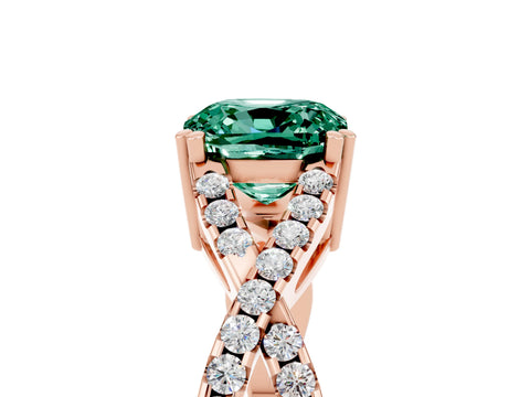 Rose gold Cushion Cut Green Sapphire Solitaire Ring with Four-Prong Setting and Twisted Pavé Band_5