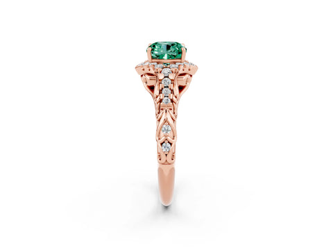 Rose gold Cushion Cut Green Sapphire Solitaire Ring with Hidden Halo and Pavé Band_14