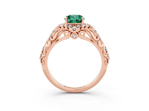 Rose gold Cushion Cut Green Sapphire Solitaire Ring with Hidden Halo and Pavé Band_15