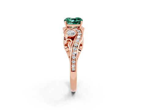 Rose gold Cushion Cut Green Sapphire Solitaire Ring with Milgrain Pavé Band and Four-Prong Setting_26