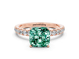 Rose gold Cushion Cut Green Sapphire Solitaire Ring with Pavé Accents and Four-Prong Setting