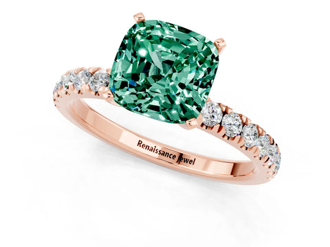Rose gold Cushion Cut Green Sapphire Solitaire Ring with Pavé Accents and Four-Prong Setting_1