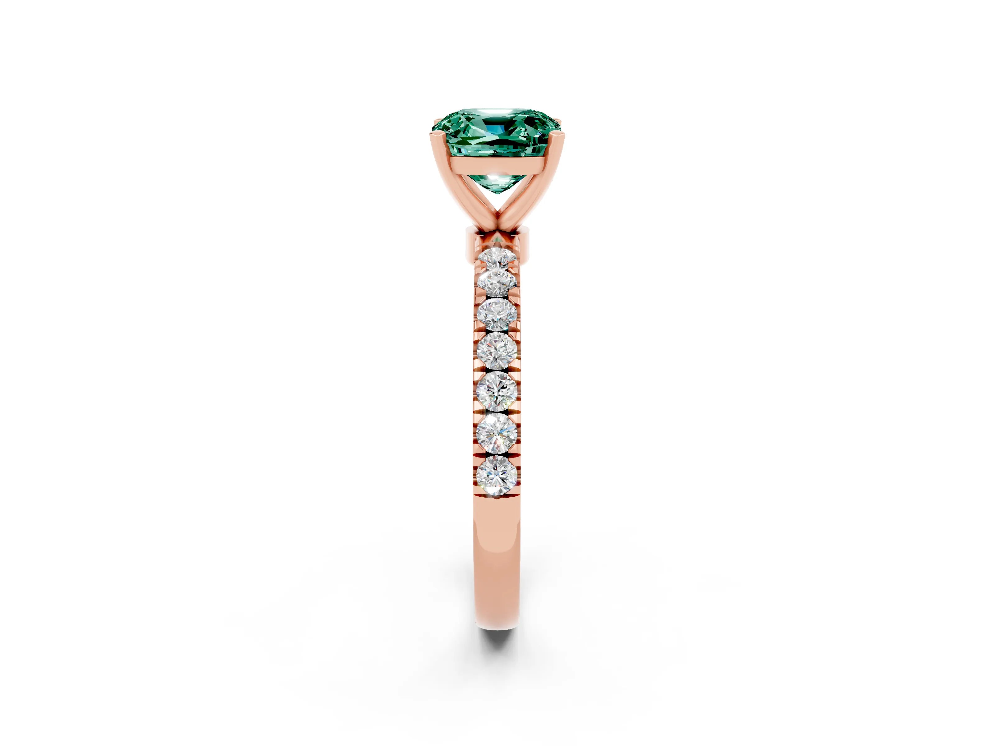 Rose gold Cushion Cut Green Sapphire Solitaire Ring with Pavé Accents and Four-Prong Setting_2