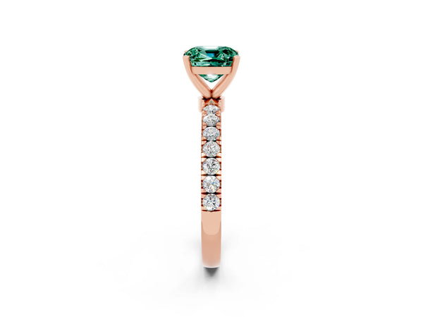 Rose gold Cushion Cut Green Sapphire Solitaire Ring with Pavé Accents and Four-Prong Setting