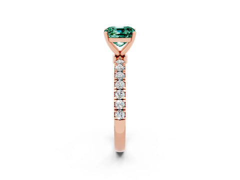 Rose gold Cushion Cut Green Sapphire Solitaire Ring with Pavé Accents and Four-Prong Setting_2